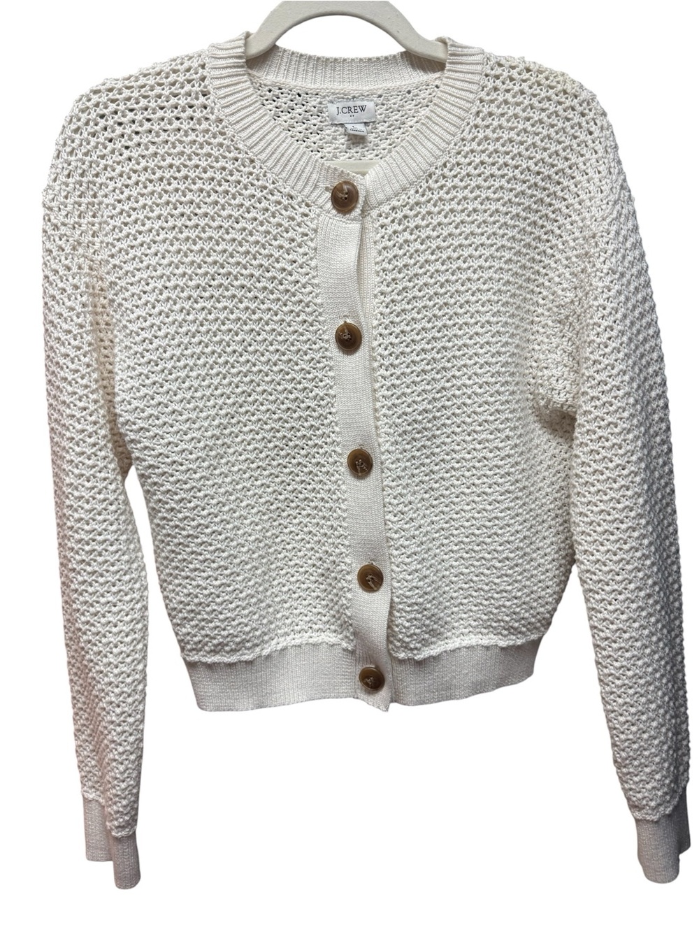 J.Crew Textured Crochet Knit Cropped Cardigan Off-White Cream Large